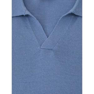 REISS Duchie Merino Wool Open-Collar Polo Shirt in Nordic Blue